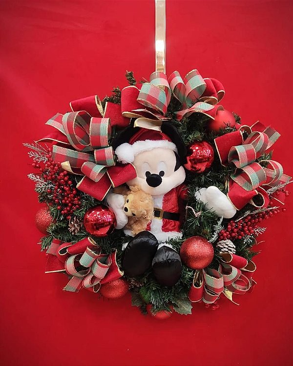 Guirlanda Decorada 60cm Mickey com Urso - 01 unidade - Cromus Natal - Rizzo Embalagens