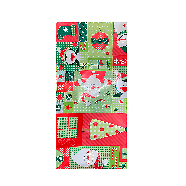 Saco Presente 15x29cm Natal Scrap - 10 unidades - Cromus - Rizzo Embalagens