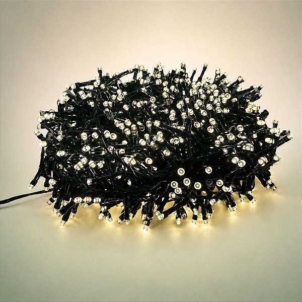 Cordão de LED Pisca Pisca Luz Quente Clara com Fio Verde 1000 Leds com Strobos - 20m Bivolt - 1 unidade - Cromus - Rizzo