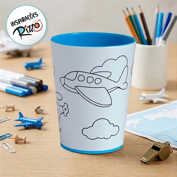 Copo para Colorir Color Cup Aventureiro - Azul - 10cm - 1 unidade - Rizzo