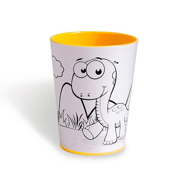 Copo para Colorir Color Cup Dinossauro - Laranja - 10cm - 1 unidade - Rizzo