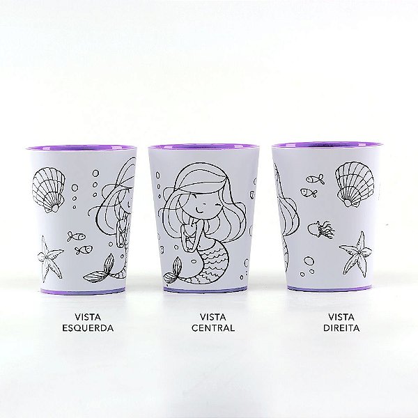 Copo para Colorir Color Cup Sereia - Lilás - 10cm - 1 unidade - Rizzo
