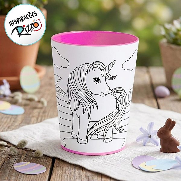 Copo para Colorir Color Cup Unicórnio - Rosa - 10cm - 1 unidade - Rizzo