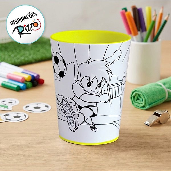 Copo para Colorir Color Cup Futebol - Amarelo - 10cm - 1 unidade - Rizzo