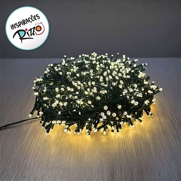 Cordão de LED Pisca Pisca Luz Quente Clara com Fio Verde 500 Leds com Strobos - 10m Bivolt - 1 unidade - Cromus - Rizzo