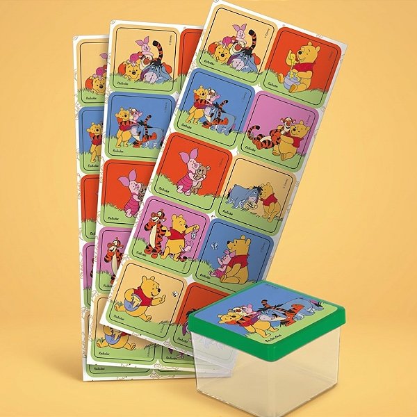 Adesivo Quadrado Festa Pooh e sua Turma - 30 unidades - Disney Original - Rizzo