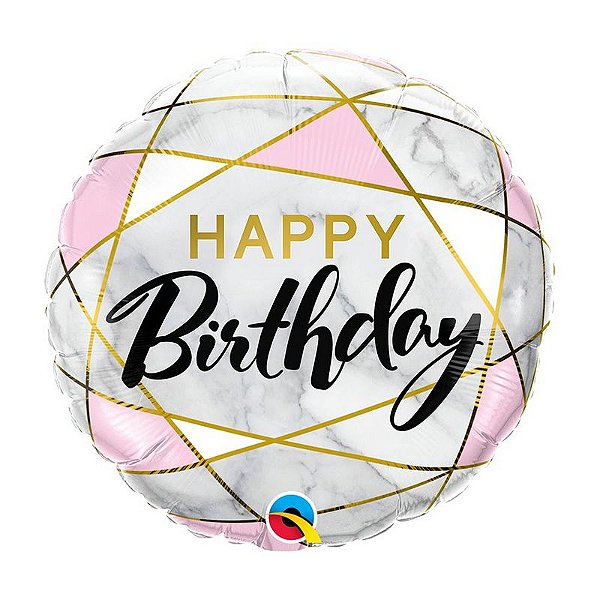Balão de Festa Bubble 18" - Happy Birthday Retangulos - 01 Unidade - Qualatex - Rizzo Embalagens