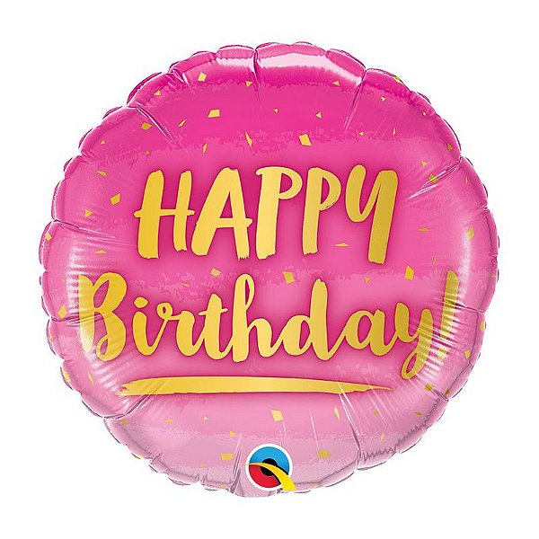 Balão de Festa Bubble 18" - Happy Birthday Ouro e Rosa- 01 Unidade - Qualatex - Rizzo Balões