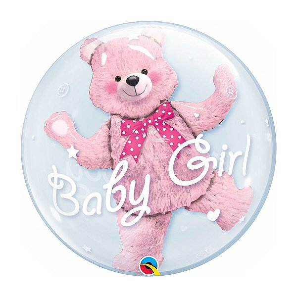 Balão de Festa Bubble Duplo 24" - Baby Girl Ursinho Rosa - 01 Unidade - Qualatex - Rizzo Balões