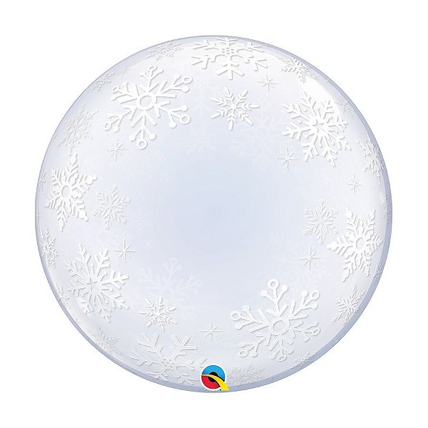 Balão de Festa Bubble Duplo 24" 60cm - Flocos de Neve - 01 Unidade - Qualatex - Rizzo Balões