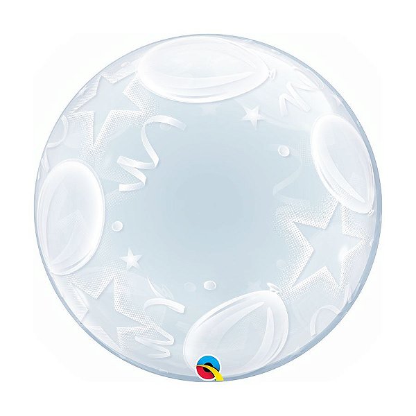 Balão de Festa Bubble Duplo 24" 60cm - Happy Birthday Estrela - 01 Unidade - Qualatex - Rizzo Embalagens