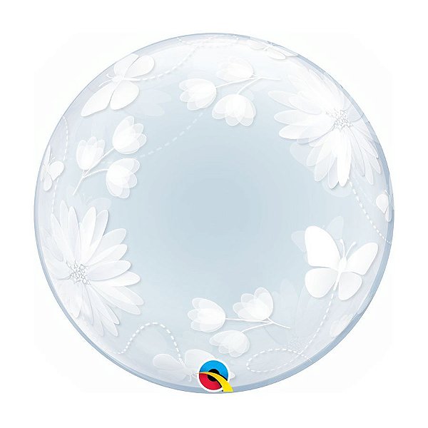 Balão de Festa Bubble Duplo 20" 51cm - Happy Birthday Flores - 01 Unidade - Qualatex - Rizzo Embalagens