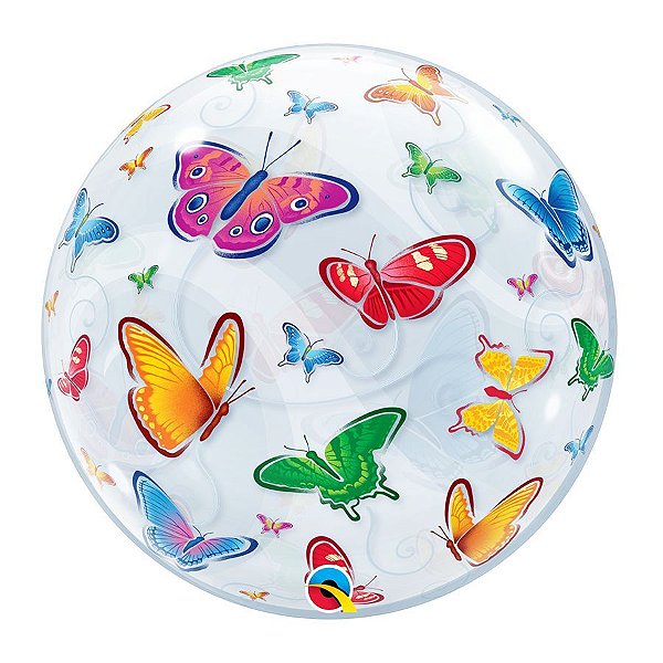 Balão de Festa Bubble 22" 56cm - Borboletas - 01 Unidade - Qualatex - Rizzo Balões