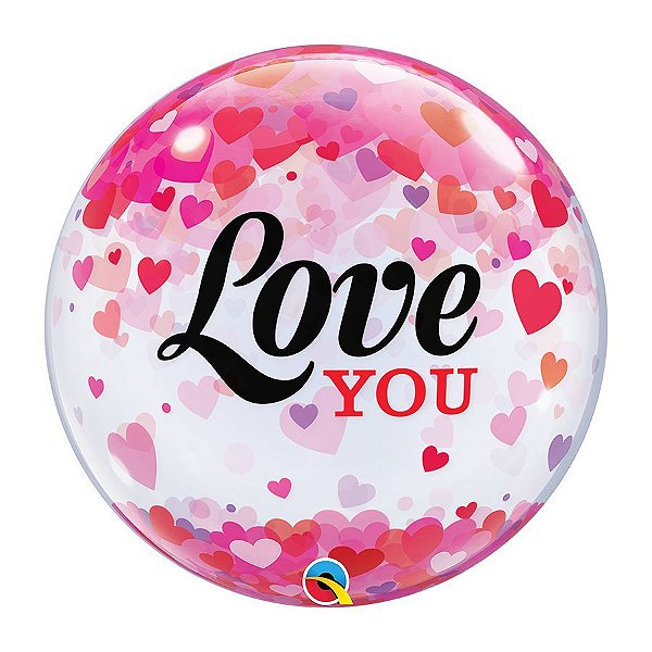 Balão de Festa Bubble 22" 56cm - Love You Coração - 01 Unidade - Qualatex - Rizzo Embalagens