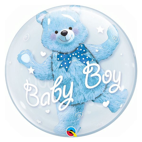 Balão de Festa Bubble Duplo 24" 60cm - Baby Boy Ursinho - 01 Unidade - Qualatex - Rizzo Embalagens