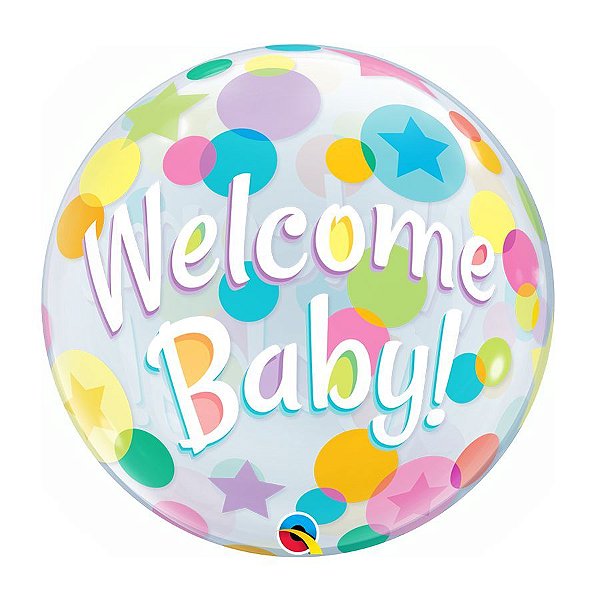Balão de Festa Bubble 22" 56cm - Welcome Baby - 01 Unidade - Qualatex - Rizzo Embalagens