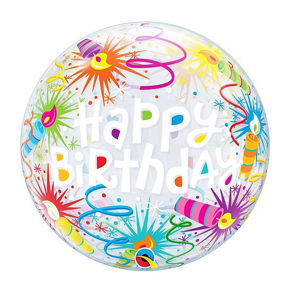 Balão de Festa Bubble 22" 56cm - Happy Birthday Velas - 01 Unidade - Qualatex - Rizzo Embalagens