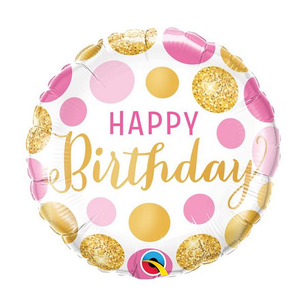 Balão de Festa Microfoil 18" - Birthday Pontos Rosa e Ouro- 01 Unidade - Qualatex - Rizzo Balões