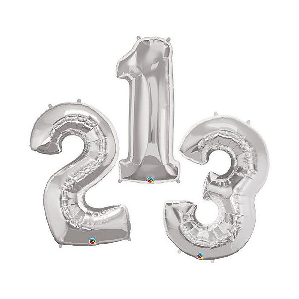 Balão de Festa Microfoil 40" 100cm - Número Prata - 01 Unidade - Qualatex - Rizzo Balões