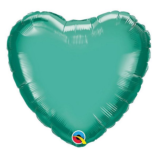 Balão de Festa Microfoil 18" 45cm - Coração Chrome Verde - 01 Unidade - Qualatex - Rizzo Embalagens