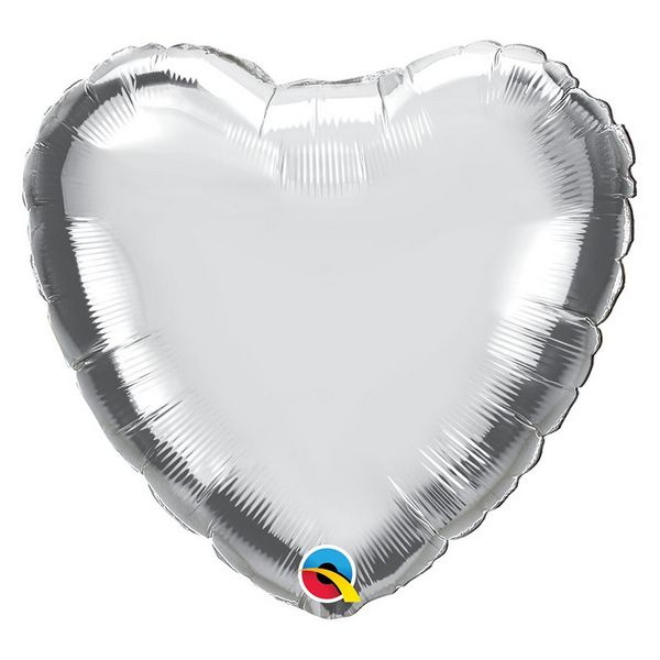 Balão de Festa Microfoil 18" 45cm - Coração Prata Metalizado - 01 Unidade - Qualatex - Rizzo Embalagens