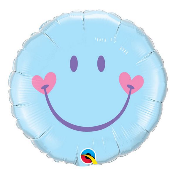 Balão de Festa Microfoil 18" 45cm - Carinha Sorridente Azul - 01 Unidade - Qualatex - Rizzo Embalagens
