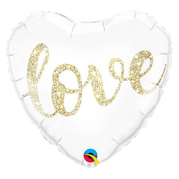 Balão de Festa Microfoil 18" 45cm - Coração Branco Love - 01 Unidade - Qualatex - Rizzo Embalagens