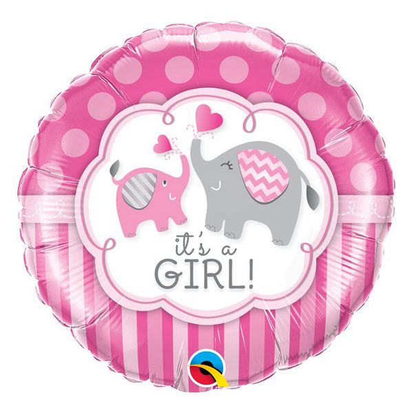 Balão de Festa Microfoil 18" 45cm - É Uma Menina Elefante - 01 Unidade - Qualatex - Rizzo Embalagens