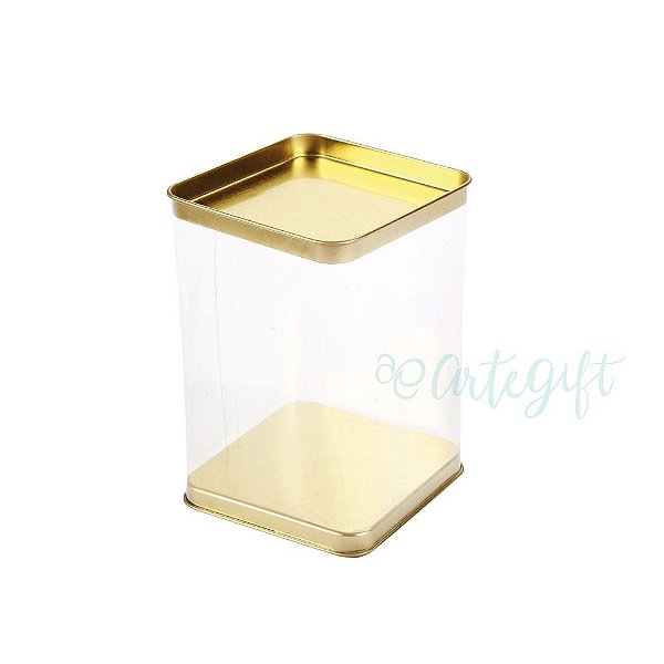 Lata Quadrada Transparente Ouro - 7,2x12cm - 06 unidaes - ArteGift - Rizzo Embalagens