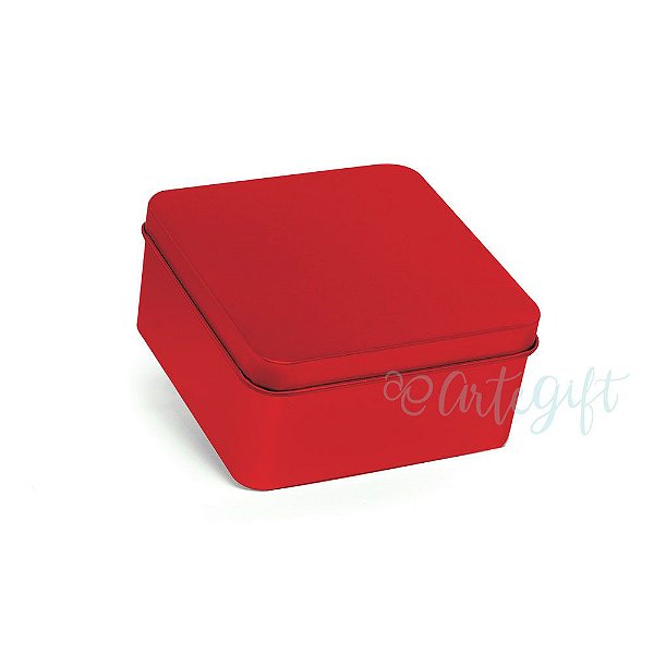 Lata Quadrada para Lembrancinha Vermelha M - 9,5x4,5cm - 06 unidades - Artegift - Rizzo Embalagens