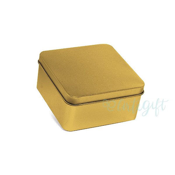 Lata Quadrada para Lembrancinha Ouro M - 9,5x4,5cm - 06 unidades - Artegift - Rizzo Embalagens
