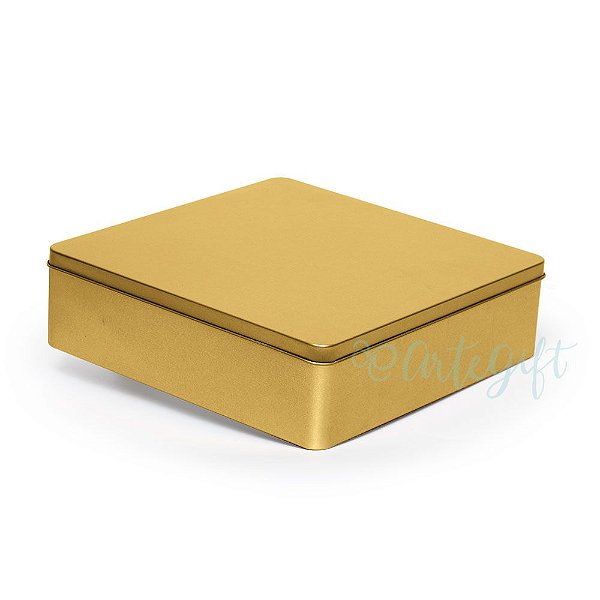 Lata Quadrada para Lembrancinha Ouro G - 19,5x5,5cm - 01 unidade - Artegift - Rizzo Embalagens