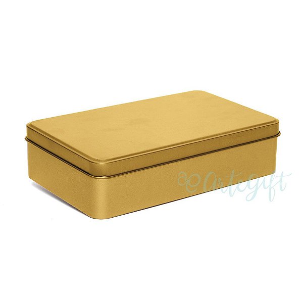 Lata Retangular para Lembrancinha Ouro - 11,5x19cm - 01 unidade - Artegift - Rizzo Embalagens