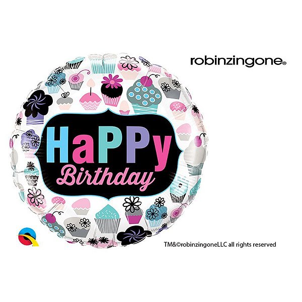 Balão de Festa Microfoil 18" 45cm - Aniversário Cupcakes - 01 Unidade - Qualatex - Rizzo Balões