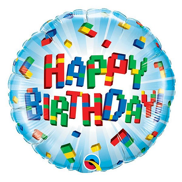 Balão de Festa Microfoil 18" 45cm - Happy Birthday Blocos - 01 Unidade - Qualatex - Rizzo Embalagens
