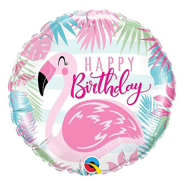 Balão de Festa Microfoil 18" 45cm - Happy Birthday Flamingo - 01 Unidade - Qualatex - Rizzo Embalagens