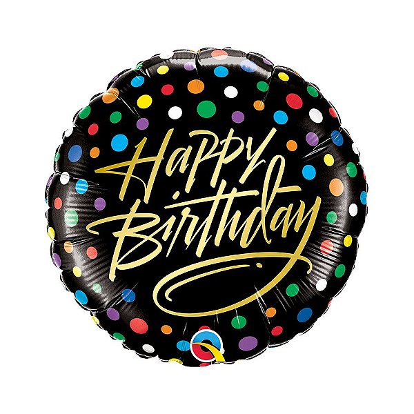 Balão de Festa Microfoil 18" 45cm - Happy Birthday Preto e Ouro - 01 Unidade - Qualatex - Rizzo Balões