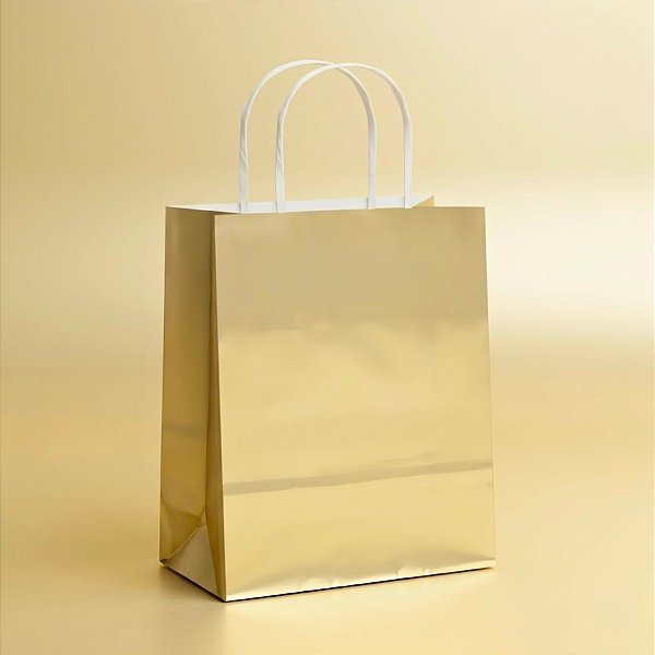 Sacola de Papel P 21,5x15x8cm - Ouro Fosco Metalizado - 10 unidades - Cromus - Rizzo