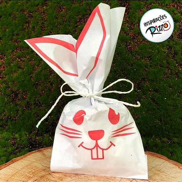 Saquinho de Papel Coelho Branco e Vermelho - 10 unidades - Decora Doces - Rizzo