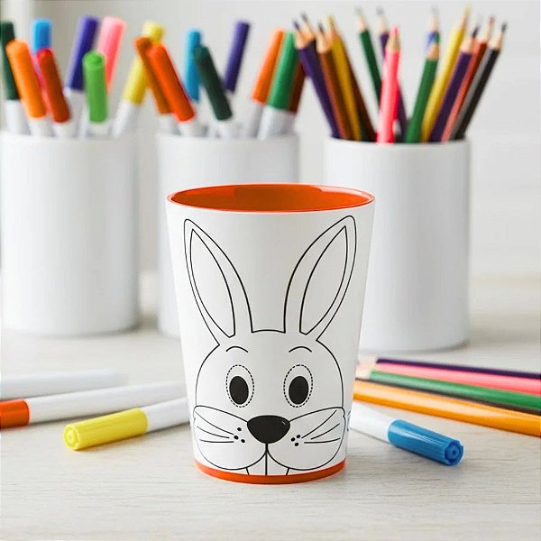 Copo para Colorir Color Cup Coelho de Páscoa - Laranja - 10cm - 1 unidade - Rizzo