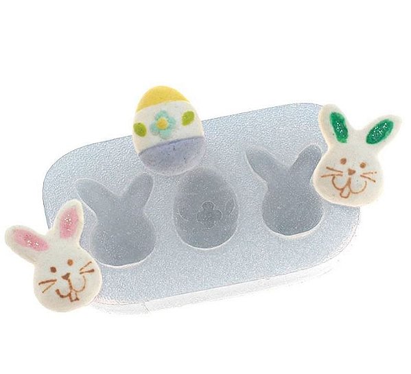 Molde de Silicone Dupla de Coelhos com Ovo Páscoa Ref. 285 Flexarte - Rizzo Embalagens