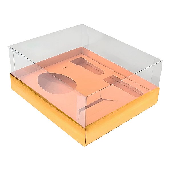 Caixa Ovo de Colher Kit Confeiteiro - Meio Ovo de 100g a 150g - 20,5cm x 17cm x 6,5cm - Ouro - 5unidades - Assk - Páscoa