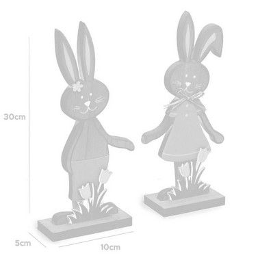 Coelhos Decorativos em Madeira Natural Roupa Azul - 30x10x5cm - Cromus Páscoa - Rizzo Embalagens