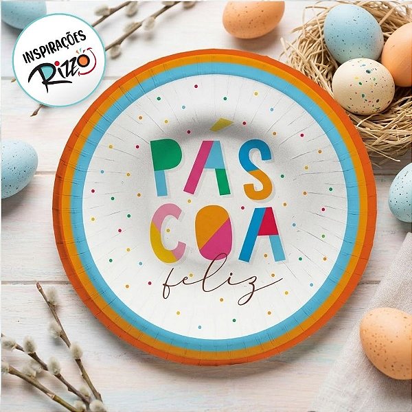 Prato Petisqueira Laminado Brilho de Páscoa 18cm -0 8 unidades - Cromus Páscoa - Rizzo Embalagena