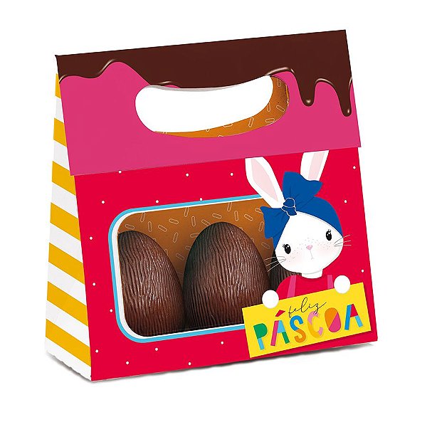 Mini Caixa Plus para ovos com Visor Brilho de Páscoa Vermelho 13x13x5,5cm - 10 unidades - Cromus Páscoa - Rizzo Embalagens