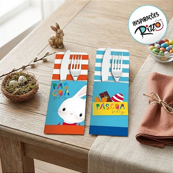 Porta Talher Decorativo Brilho de Páscoa - 08 unidades - Cromus Páscoa - Rizzo Embalagens