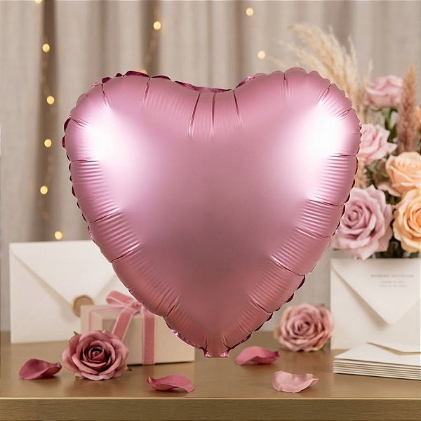 Balão de Festa Metalizado 20" 50cm - Coração Cromado Pink Flamingo - 01 Unidade - Flexmetal - Rizzo Embalagens