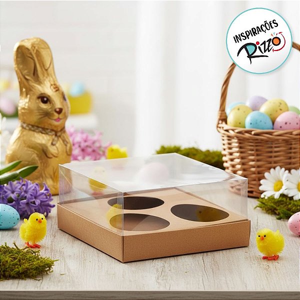 Caixa para 3 Meio Ovos de 100g a 150g - 20,5x17x6,5cm - Kraft - 5 unidades - Assk - Rizzo
