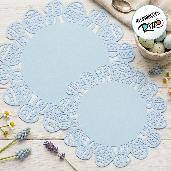 Jogo Americano Redondo de Feltro Borda Ovos Azul - 01 unidade - Cromus Páscoa Rizzo Embalagens