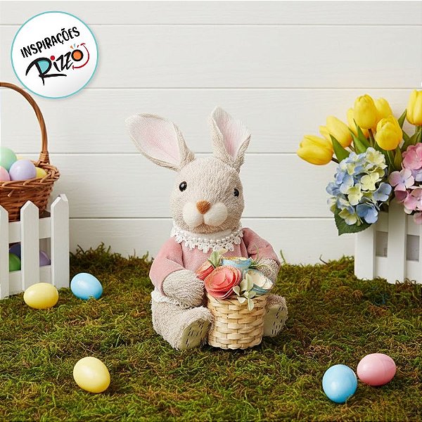 Coelha Sentada com Cesta - Pistache - 01 unidade - Cromus Páscoa - Rizzo Embalagens